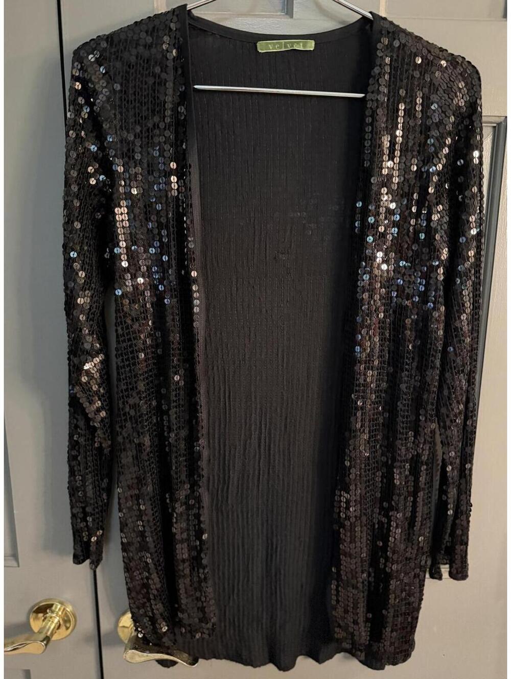 Velvet by Graham & Spencer Black Sequin Women's Cardigan Size M EUC